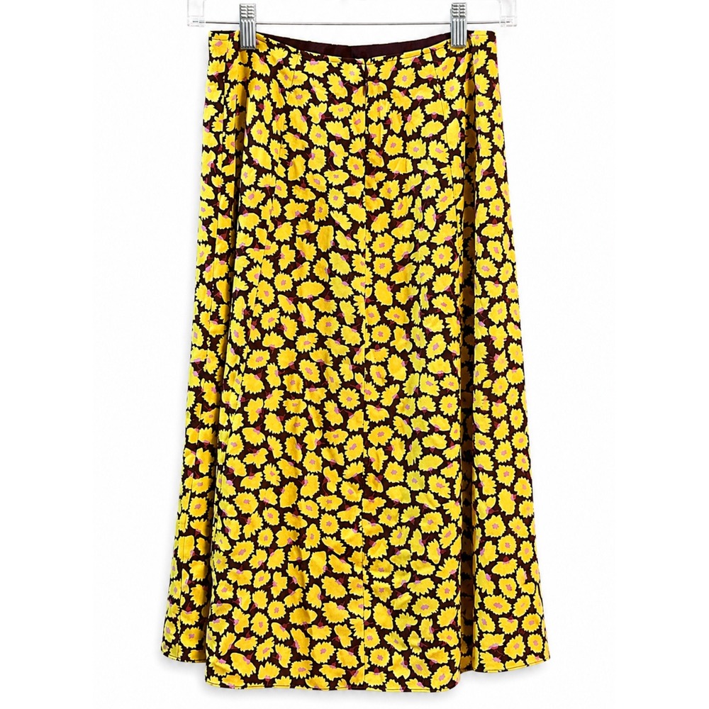 Kate Spade New York Floral Midi Skirt Yellow Brown Pink Size 0‎ NWOT